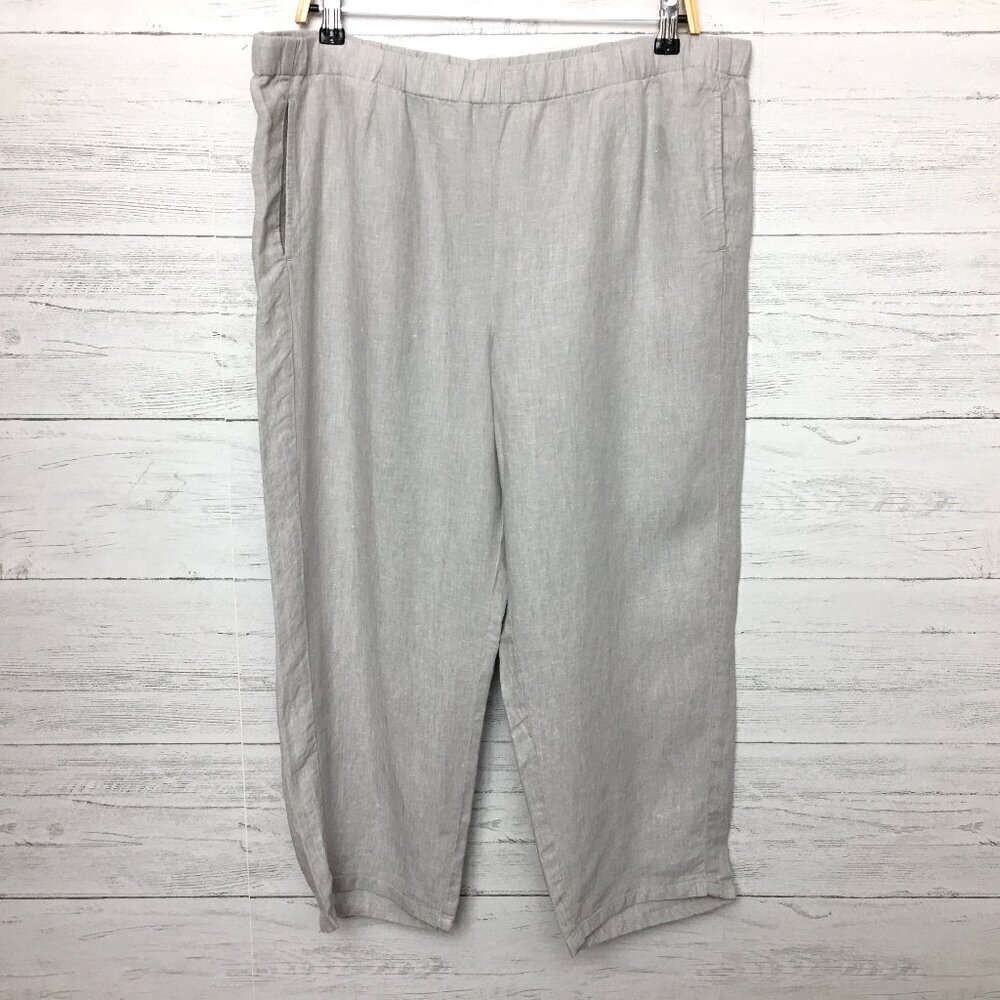NEW J. Jill Love Linen Women's Grey Beige Linen Crop Pants Lightweight Large